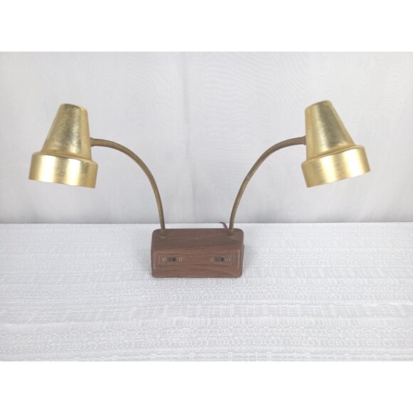 Small Roxter Co  Dual Table Lamp Gooseneck Adjustable Stem Gold Finish #6950 - Picture 2 of 10